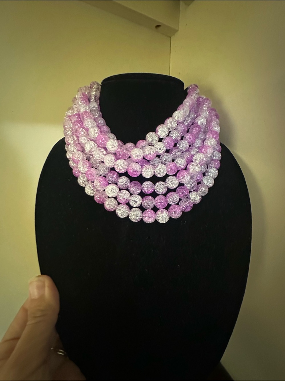 Crystal Bead Multi-Strand Necklace - purple & White